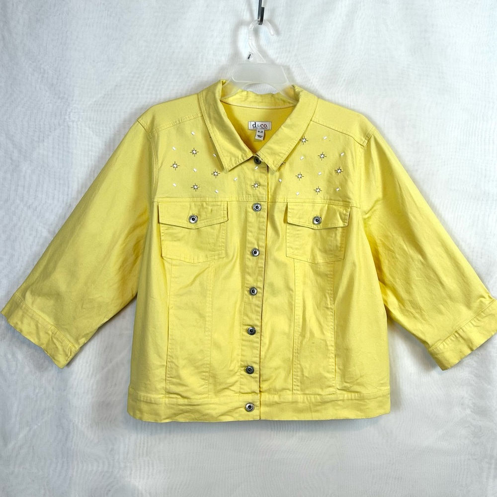Denim & Co Yellow Embroidered 3/4 Sleeve Denim Crop Jacket 3XL